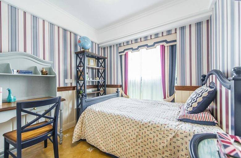 竖条美式田园儿童房案例欣赏 - 效果图