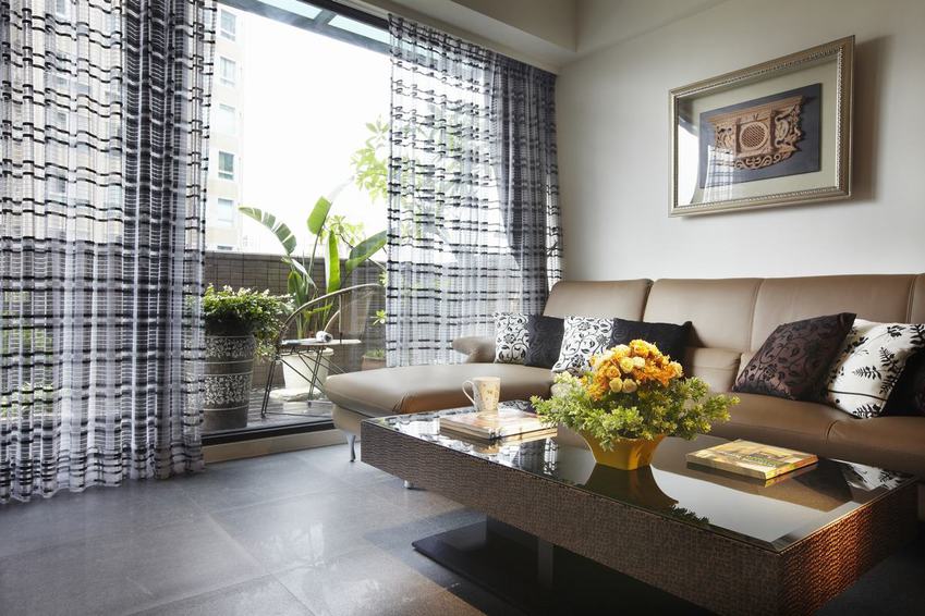 现代田园风客厅窗帘装饰图 - 效果图