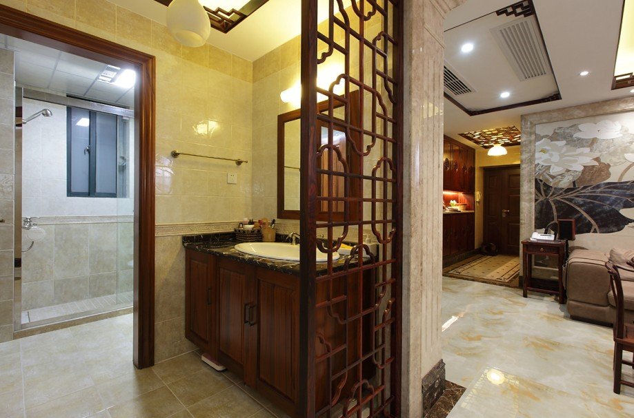 儒雅新中式家居窗棂隔断装饰效果图