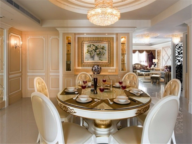 复古低奢欧式餐厅圆形餐桌效果图 复古低奢欧式餐厅圆形餐桌效果图