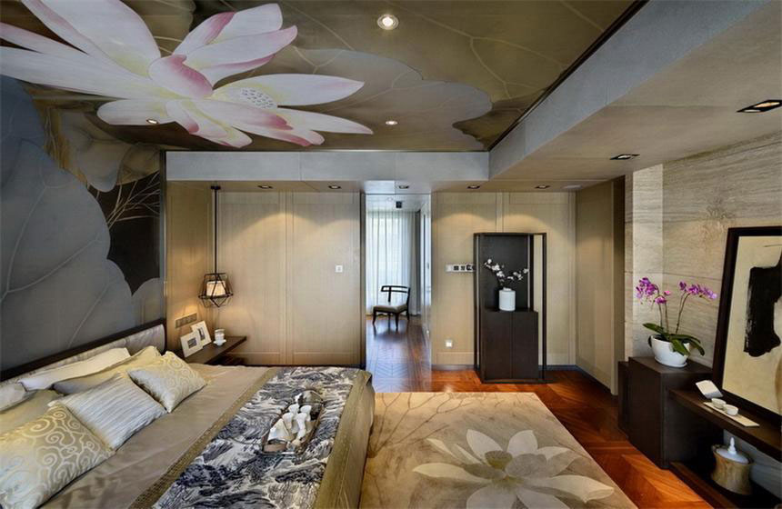 卧室荷花吊顶中式风格装修效果图
