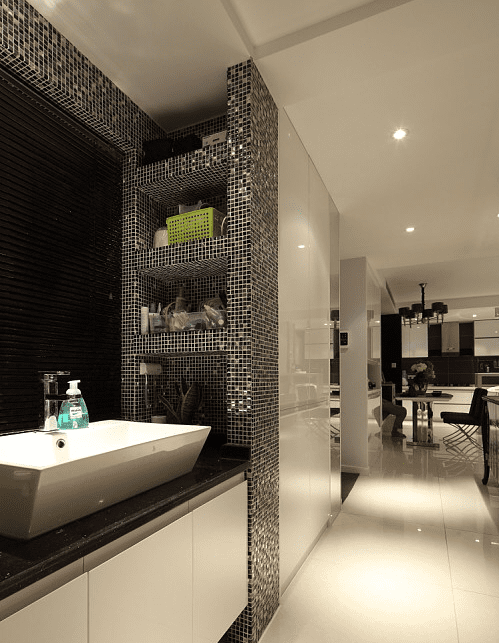 现代家居室内洗手台马赛克置物阁设计 - 效果图