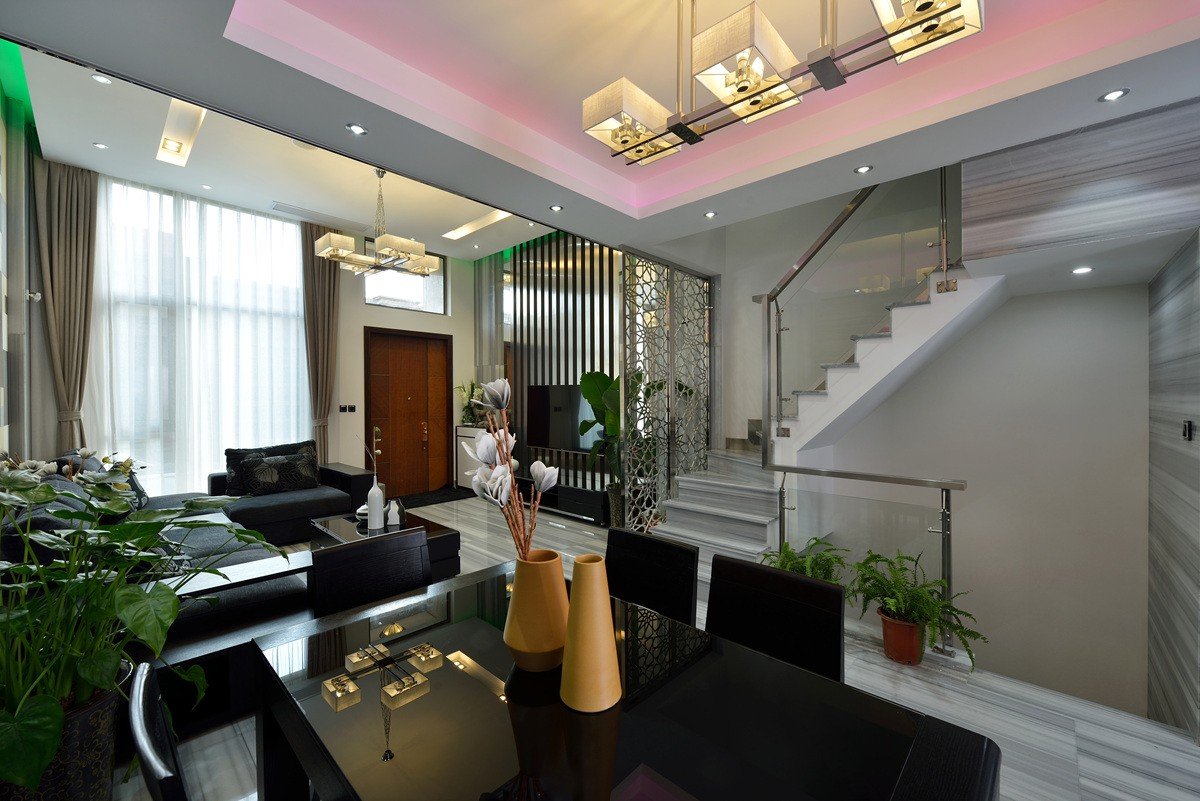 后现代复式楼客厅转角楼梯效果图 后现代复式楼客厅转角楼梯效果图