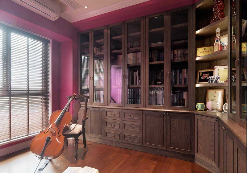 深沉复古现代书房书架陈列图