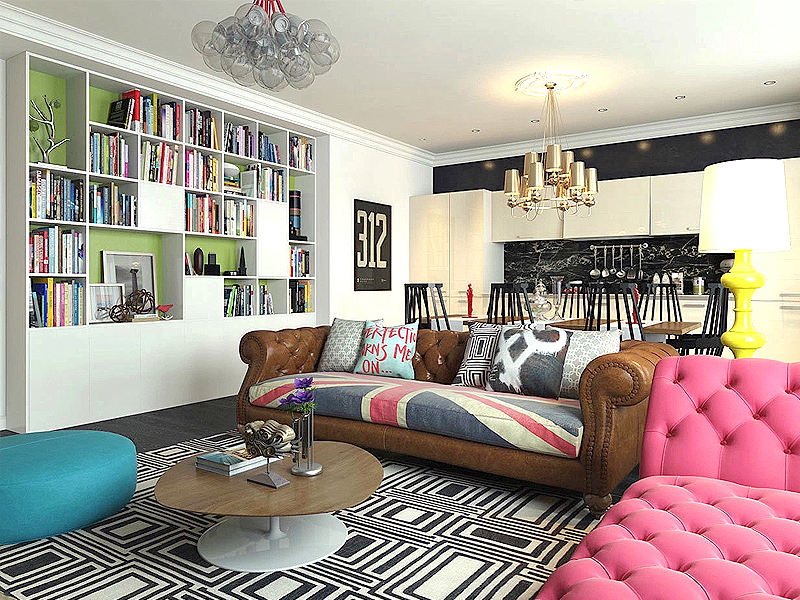 花色秀丽英式混搭设计客厅装饰效果图 花色秀丽英式混搭设计客厅装饰效果图