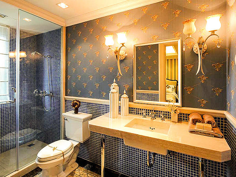 现代欧式卫生间马赛克背景墙装饰效果图