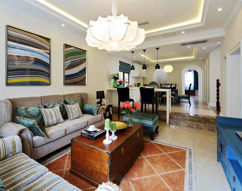 新古典风格两居室客厅沙发背景墙效果图