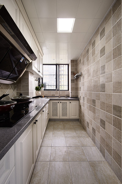 淡雅美式风格L型时尚厨房设计效果图