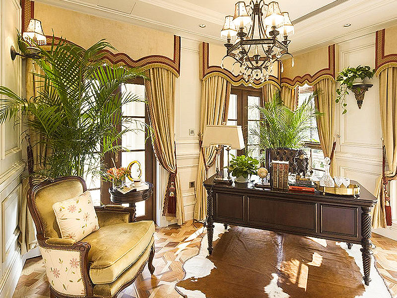 经典华丽复古欧式田园别墅书房装饰效果图