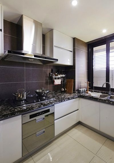 现代时尚厨房L型橱柜效果图