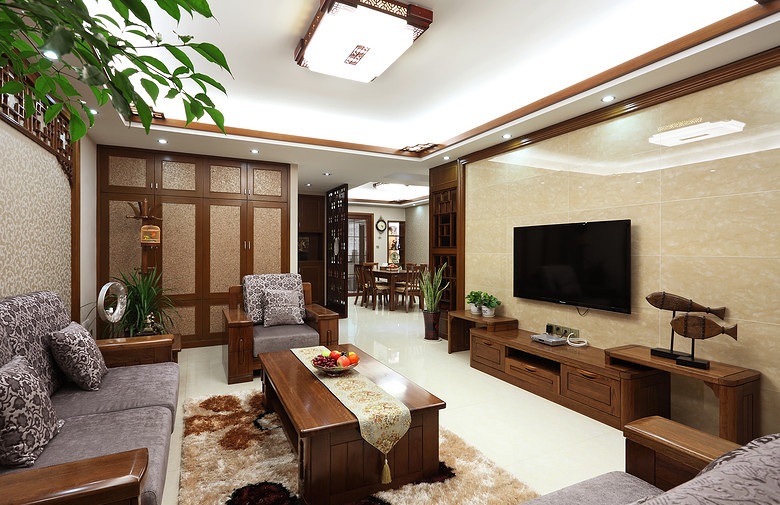 含蓄秀美新中式风格客厅精装修样板间 - 效果图