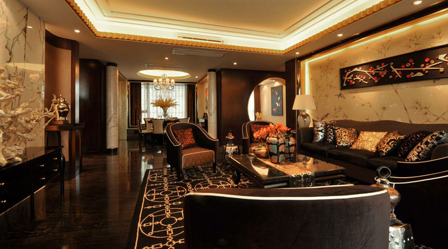 摩登古典新中式风格客厅软装装饰效果图