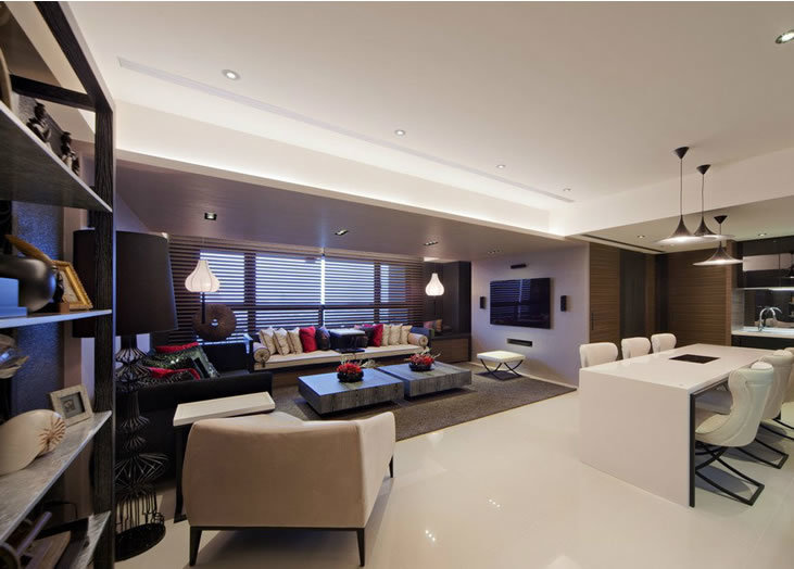 炫酷现代混搭风客餐厅一体图片