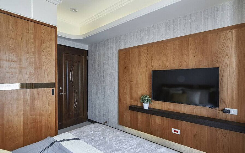 北欧原木卧室电视背景墙效果图