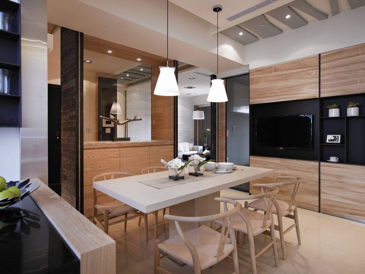 宜家原木餐厅装饰案例图 - 效果图