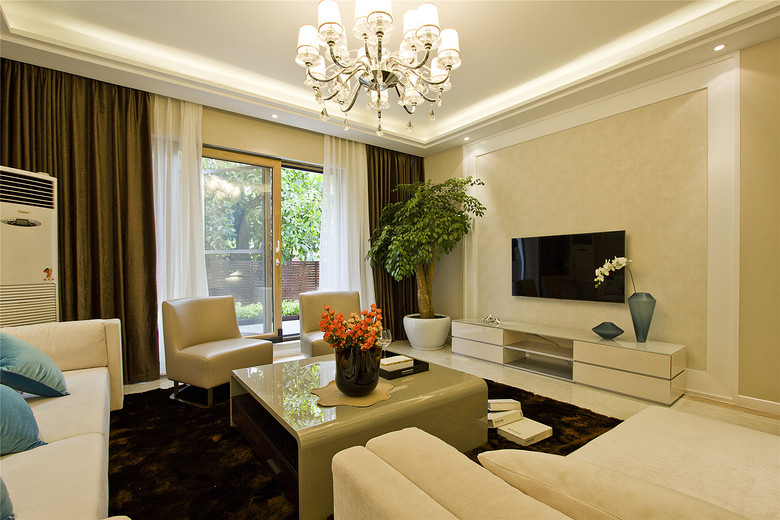 清新舒适现代简约客厅电视背景墙 - 效果图