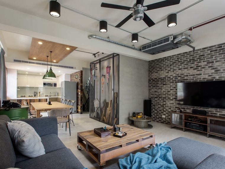 现代个性工业风客餐厅一体吊顶装修