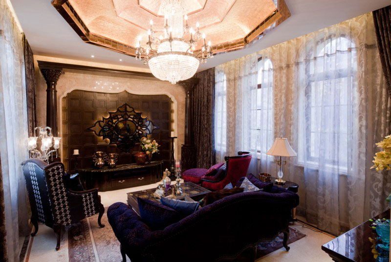 豪华东南亚风情背景墙客厅效果图