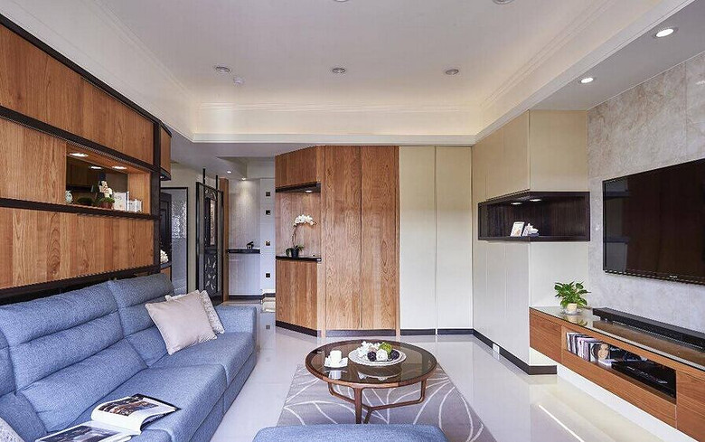 原木北欧现代混搭客厅沙发背景墙效果图