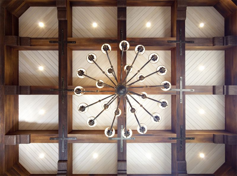 新古典实木方格客厅吊顶效果图