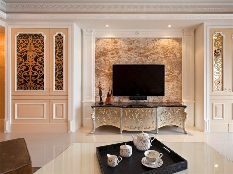 复古低奢欧式电视背景墙装饰效果图 复古低奢欧式电视背景墙装饰效果图