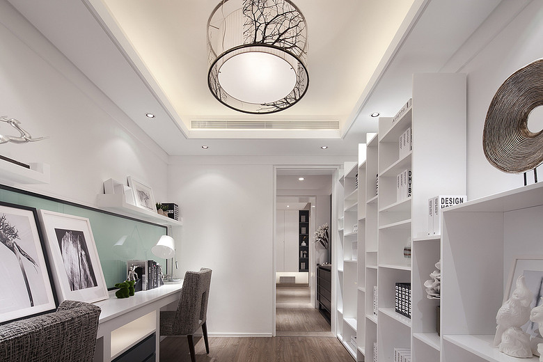 时尚简约白色书房吊顶装潢效果图 时尚简约白色书房吊顶装潢效果图