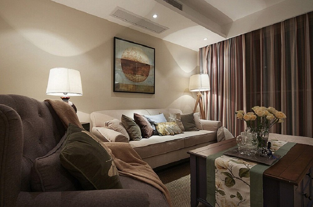 素雅简洁美式设计风格客厅软装装饰效果图