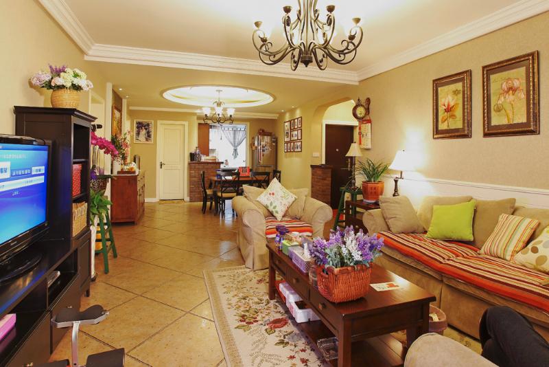 自然温馨美式田园设计 二居室装修效果图