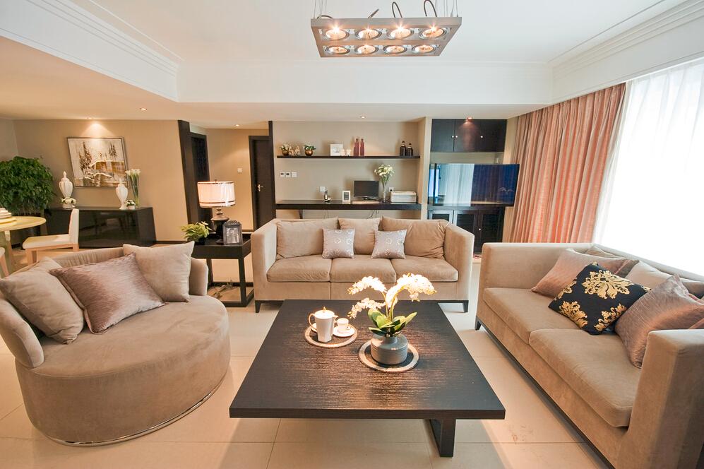 清新简约时尚客厅沙发摆放效果图