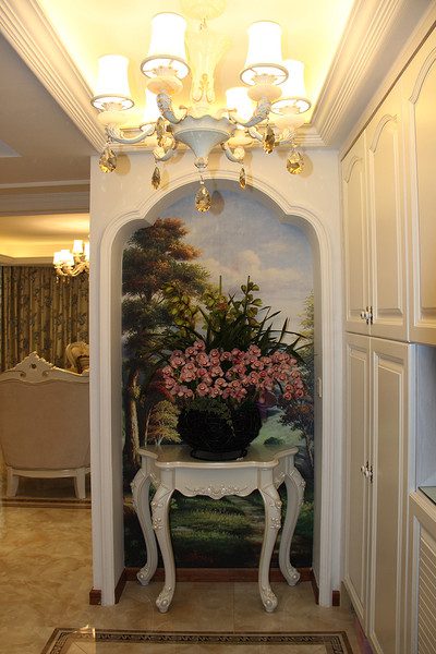 简欧田园风格家居玄关吊灯装饰图 - 效果图