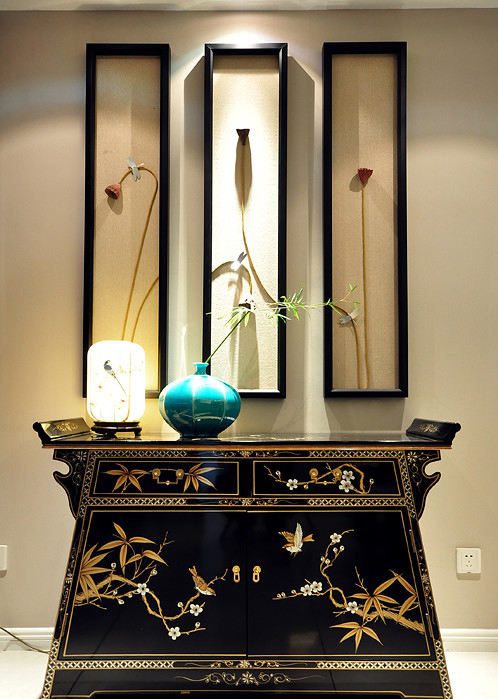 新中式古典主义风格别墅玄关软装装饰图 - 效果图