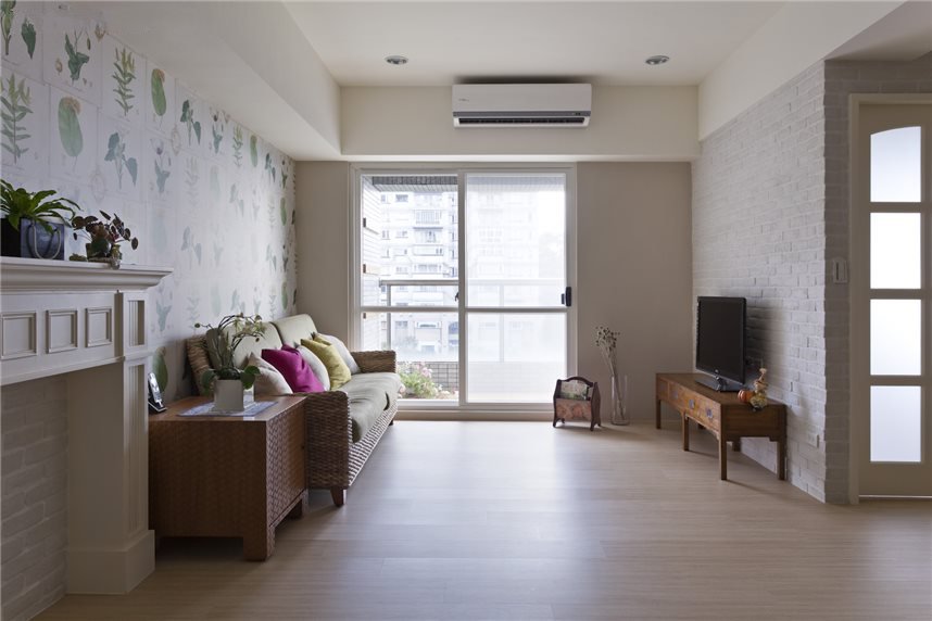 舒畅清新唯美田园家居客厅玻璃移门隔断设计 - 效果图