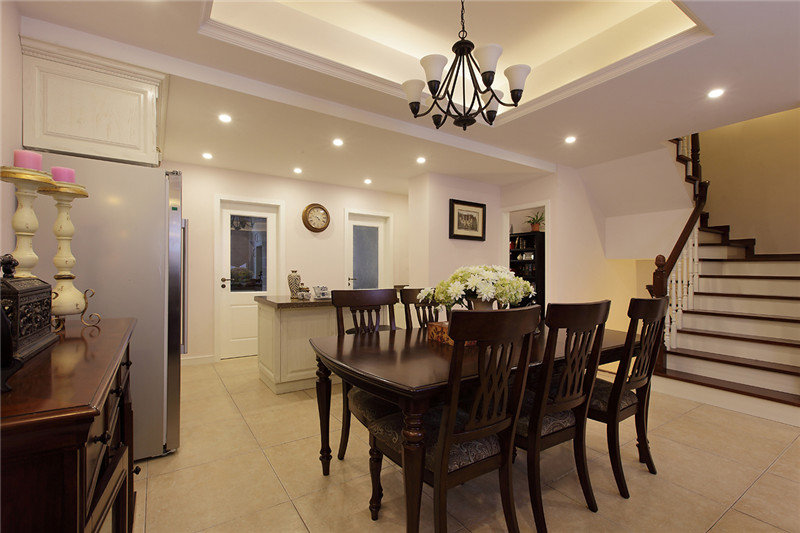 复古美式餐厅转角楼梯效果图