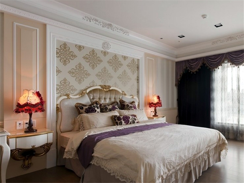 复古低奢欧式卧室床头柜设计效果图