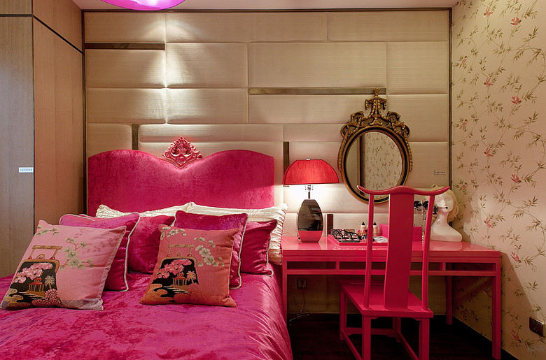 枚红色现代中式风格儿童房装饰案例图