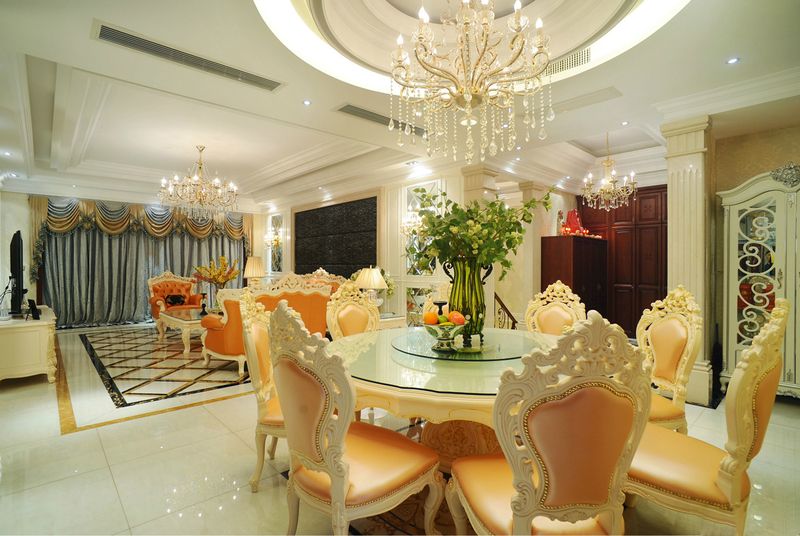 欧式豪华餐厅圆西餐桌效果图