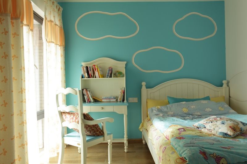 蔚蓝田园风格儿童房背景墙装潢效果图片 蔚蓝田园风格儿童房背景墙装潢效果图片