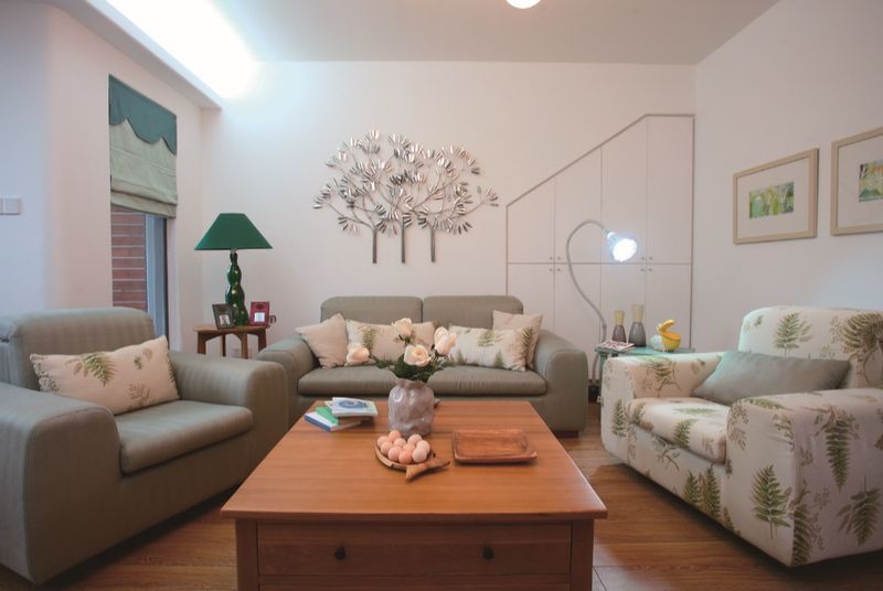 简约田园风混搭客厅沙发背景墙效果图