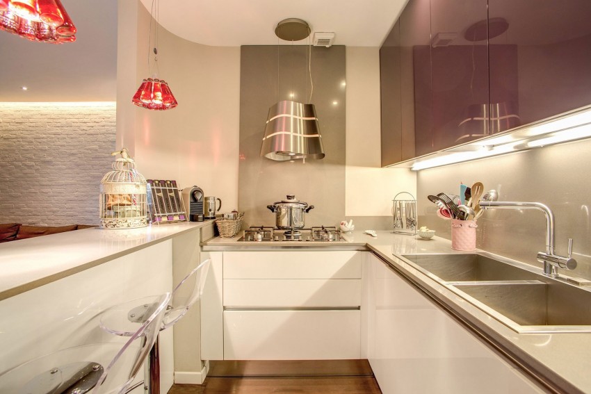 时尚优雅北欧厨房吧台大理石台面装饰图 - 效果图