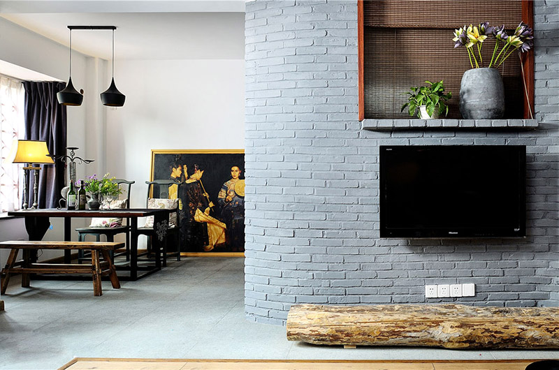 中欧混搭风 文化砖电视背景墙设计 - 效果图
