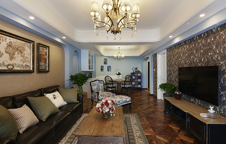 70平混搭复古美式二居隔断吊顶装潢案例