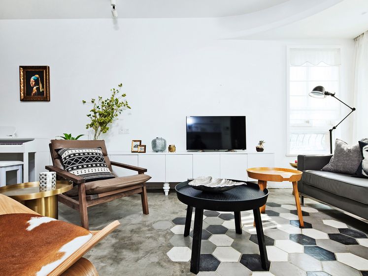 低调复古北欧混搭风客厅效果图