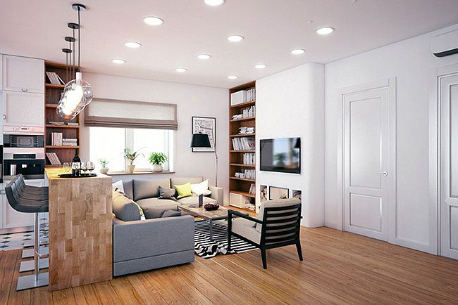 简洁时尚北欧家庭客厅吧台设计图 - 效果图