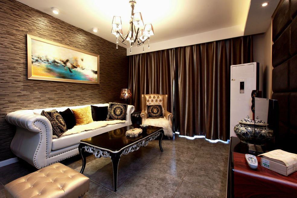 新古典混搭客厅沙发马赛克背景墙案例欣赏图