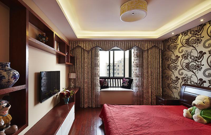 雅致中式风卧室飘窗设计 - 效果图