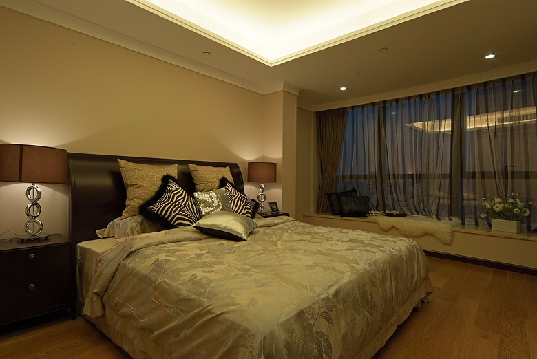 现代简约混搭风卧室飘窗效果图