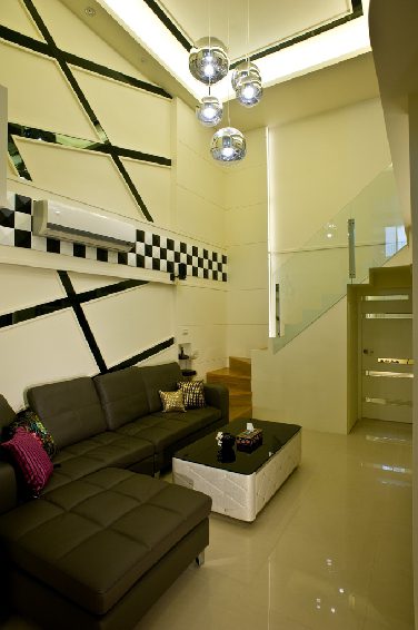 现代复式客厅背景墙造型设计 - 效果图