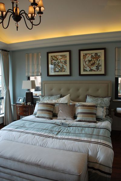 色彩明亮地中海卧室背景墙效果图