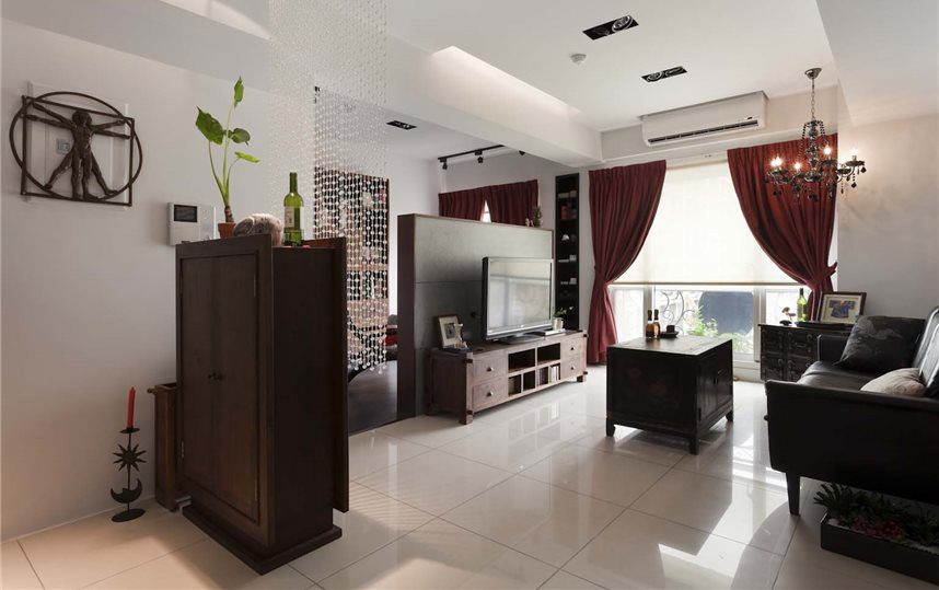 现代复古家居室内玄关柜展示图 - 效果图