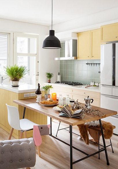 清新自然混搭餐厨房一体设计装修图 - 效果图